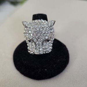 Statement Silver with Clear CZ Panther Head Stretch Ring